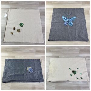 Set Of 4 Handmade Pillows Embroidered Recycling Soda Cans Butterfly Ladybug